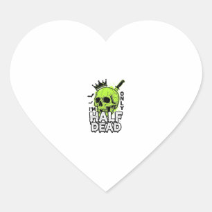Half Dead Skull Halloween Vintage Engraving Shirt  Heart Sticker