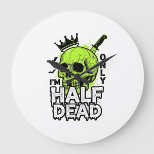Half Dead Skull Halloween Vintage Engraving Shirt Large Clock