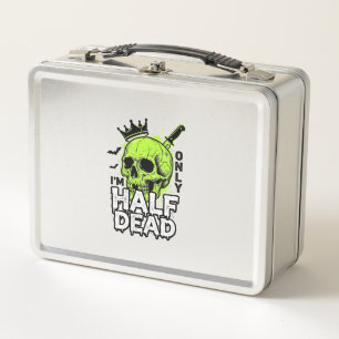 Half Dead Skull Halloween Vintage Engraving Shirt Metal Lunch Box