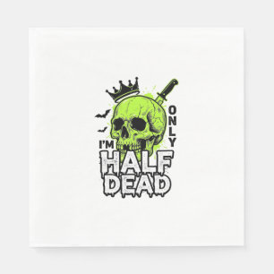 Half Dead Skull Halloween Vintage Engraving Shirt Napkin