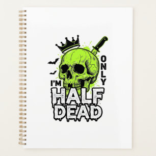Half Dead Skull Halloween Vintage Engraving Shirt Planner