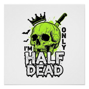 Half Dead Skull Halloween Vintage Engraving Shirt Poster