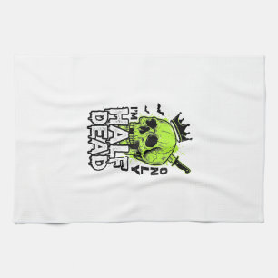 Half Dead Skull Halloween Vintage Engraving Shirt Tea Towel