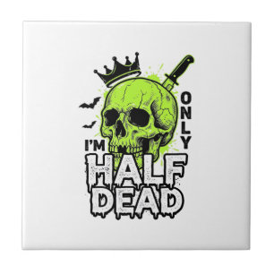 Half Dead Skull Halloween Vintage Engraving Shirt Tile