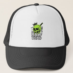 Half Dead Skull Halloween Vintage Engraving Shirt Trucker Hat