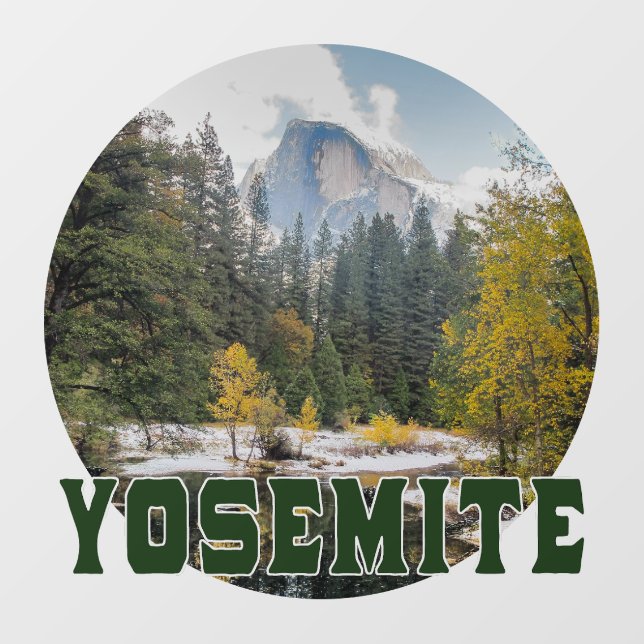 Half Dome in Autumn, with "Yosemite" text Window Cling (Sheet)