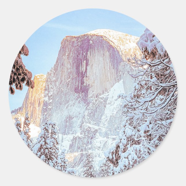 Half Dome in Winter, Yosemite, California Classic Round Sticker (Front)