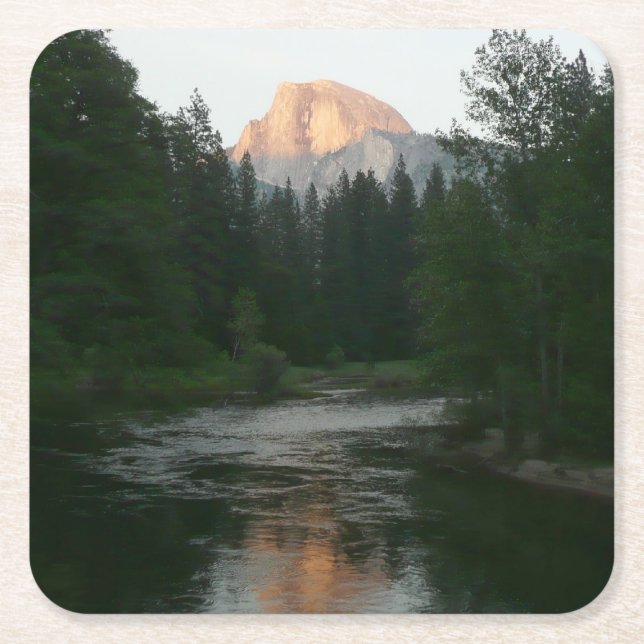 Half Dome Sunset in Yosemite National Park Square Paper Coaster (Front)