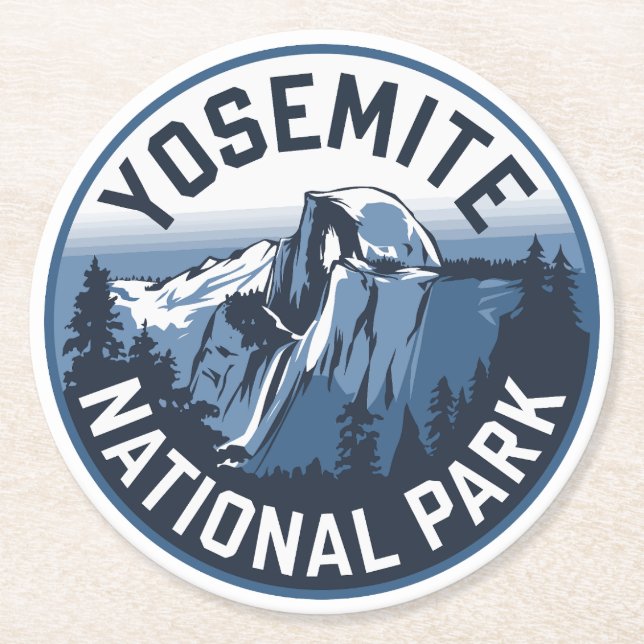 Half Dome Yosemite Round Emblem Paper Coaster (Front)