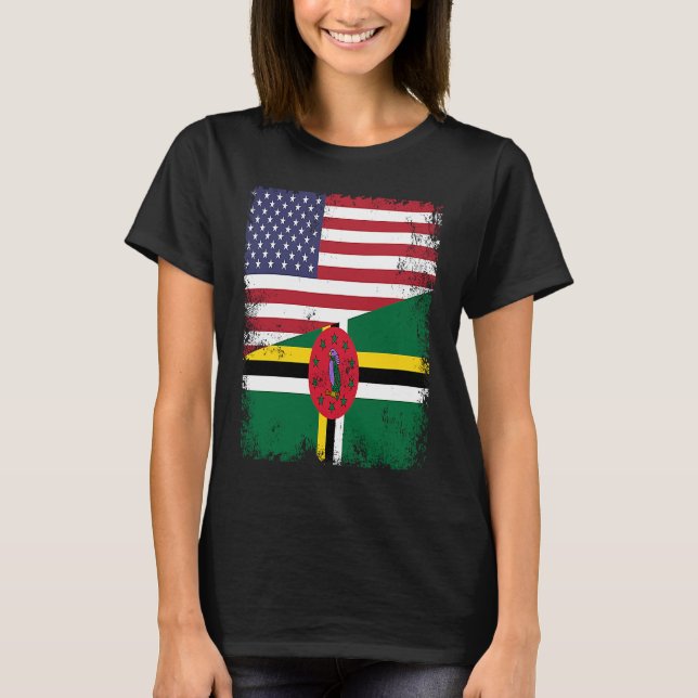 Half Dominican Flag Vintage Dominica USA T-Shirt (Front)