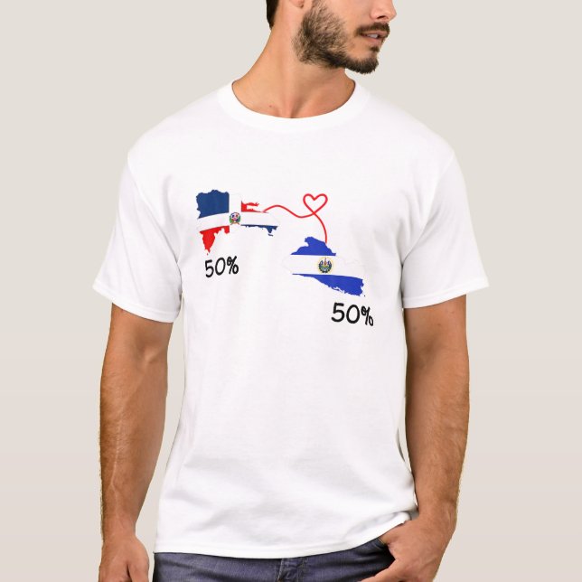 Half Dominican Half Salvadoran Flag Map Love Salva T-Shirt (Front)