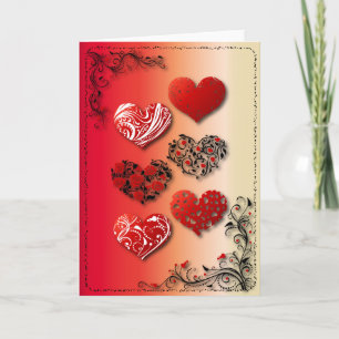 Half dozen hearts and scrolls holiday card
