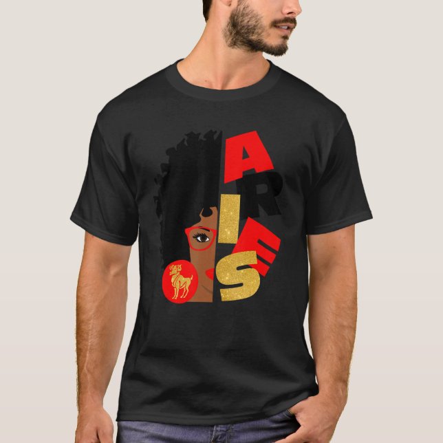 Half Face Aries Black Queen Birthday  Zodiac Curly T-Shirt (Front)