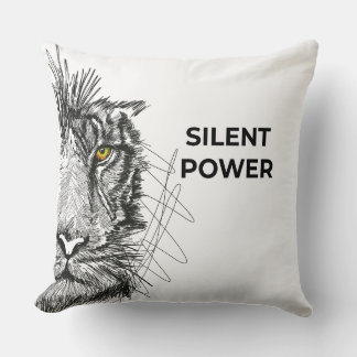 Half Face Lion Sketch Black Decorative Cushion