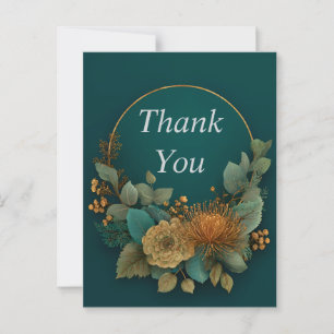 Half Floral Wreath on Dark Green Thank You Card