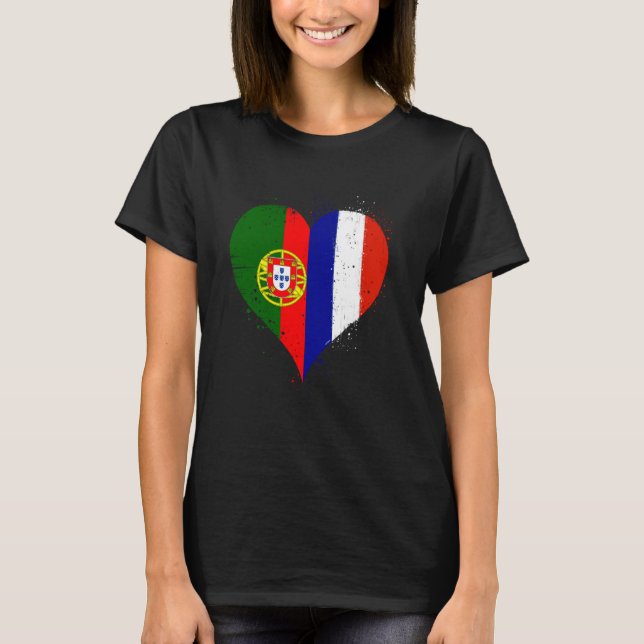 Half French Half Portuguese A France Portugal Flag T-Shirt (Front)