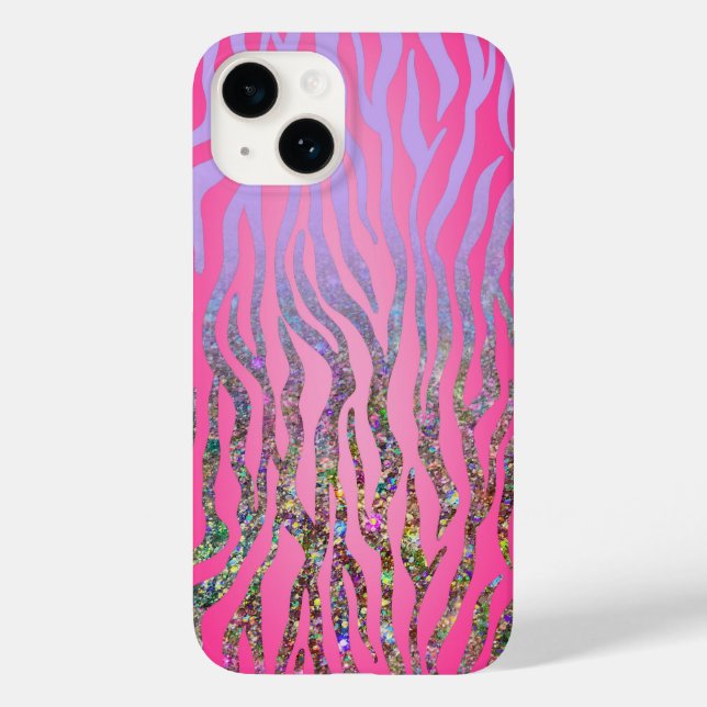 Half Glitter Pink Tiger Print Case-Mate iPhone Case (Back)