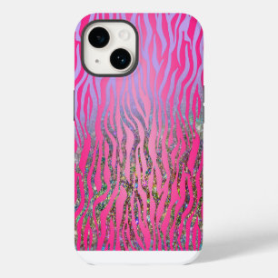 Half Glitter Pink Tiger Print iPhone 14 Case