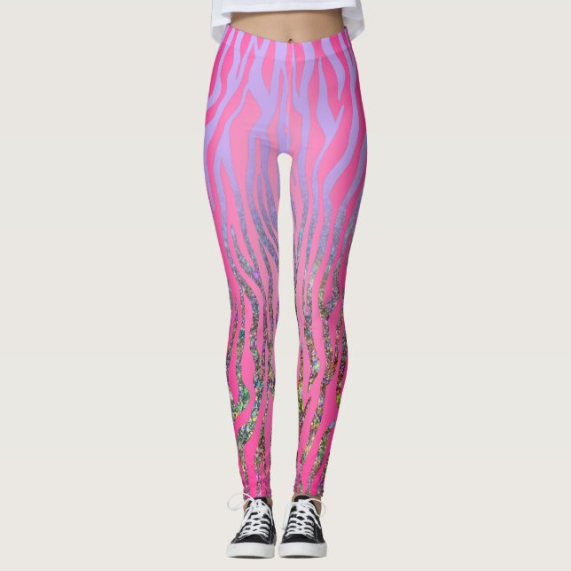 Half Glitter Pink Tiger Print Leggings (Front)