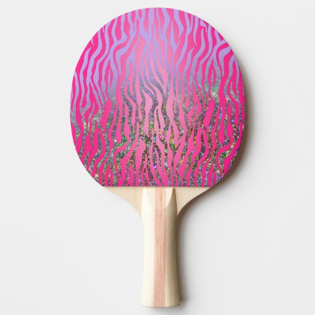 Half Glitter Pink Tiger Print Ping Pong Paddle (Front)