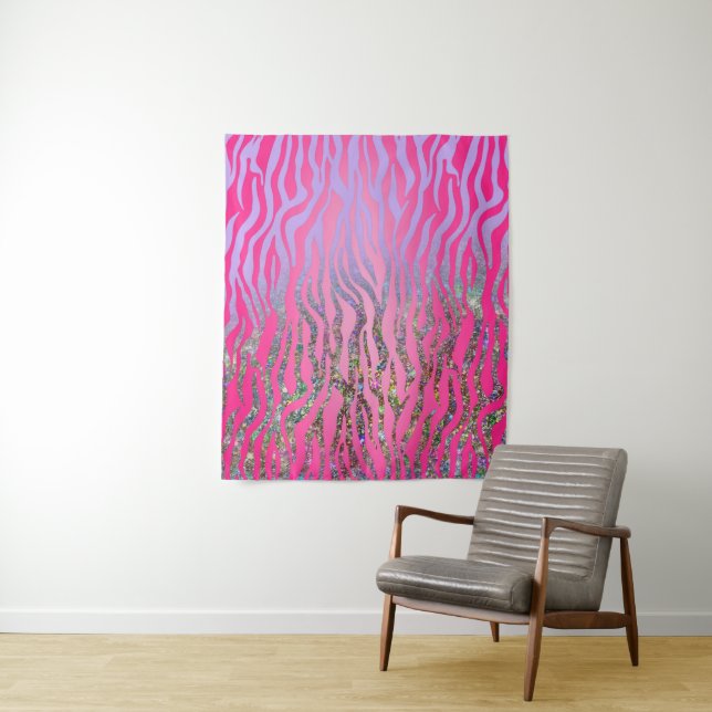 Half Glitter Pink Tiger Print Tapestry (In Situ)