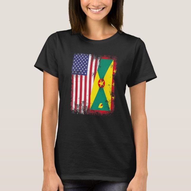 Half Grenadian Flag Vintage Grenada Usa T-Shirt (Front)