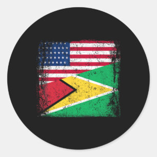 Half Guyanese Flag Vintage Guyana Usa  Classic Round Sticker