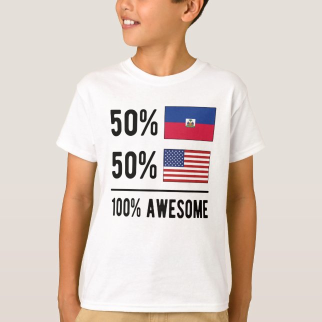 Half Haitian Half American Flag Haiti USA T-Shirt (Front)