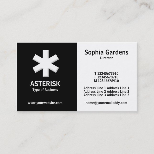 Half & Half (asterisk)- Black and White Business Card (Front)