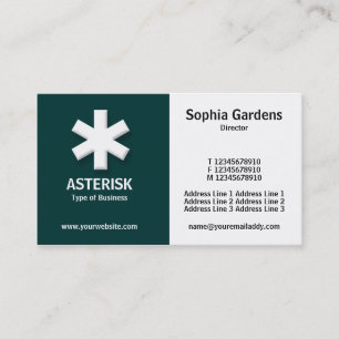 Half & Half (asterisk)- Dark Green and White Business Card