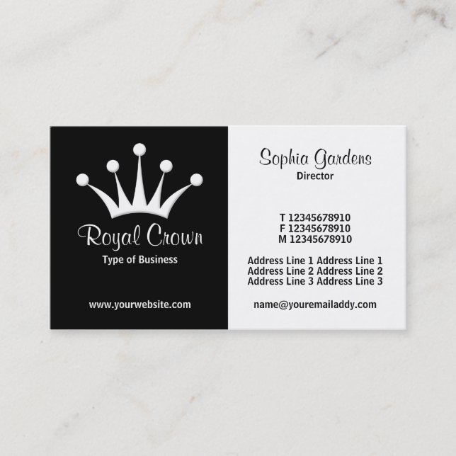 Half & Half (Crown) - Black and White Business Card (Front)