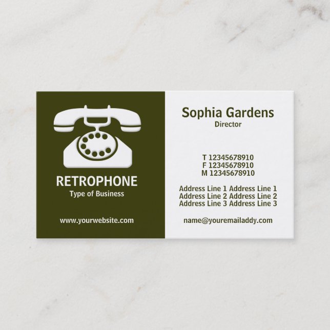 Half & Half (Phone)- Dark Olive Green and White Business Card (Front)