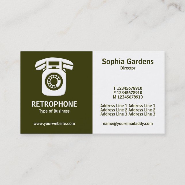 Half & Half (Wallphone)- Dark OliveGreen and White Business Card (Front)