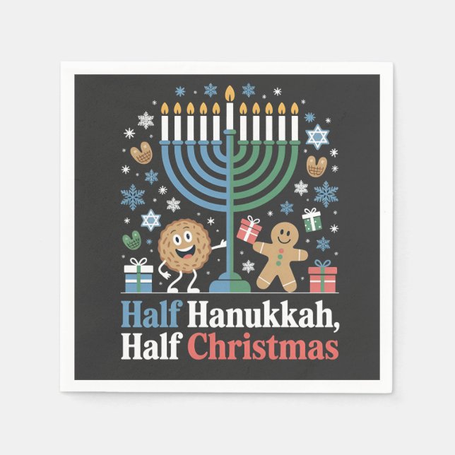 Half Hanukkah Half Christmas Funny Christmukkah  Napkin (Front)