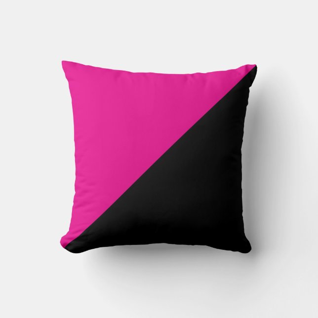 Half Hot Pink and Black Diagonal Colorblock Cushion (Front)