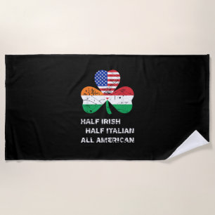 Half Irish Half Italian All American Flag Shamrock Beach Towel