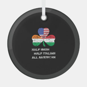 Half Irish Half Italian All American Flag Shamrock Glass Tree Decoration