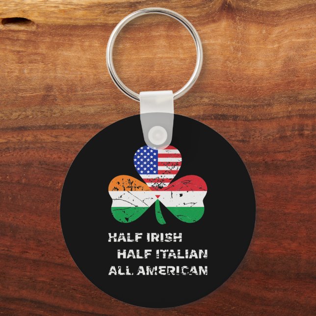 Half Irish Half Italian All American Flag Shamrock Key Ring (Front)