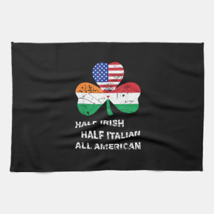 Half Irish Half Italian All American Flag Shamrock Tea Towel