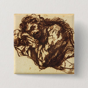 Half length portrait of a man bending over 15 cm square badge