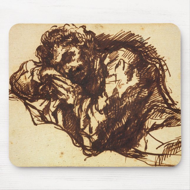 Half length portrait of a man bending over mouse mat (Front)