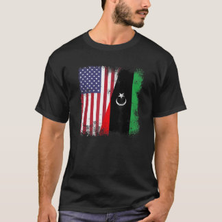 Half Libyan Flag Vintage Libya USA Gift T-Shirt