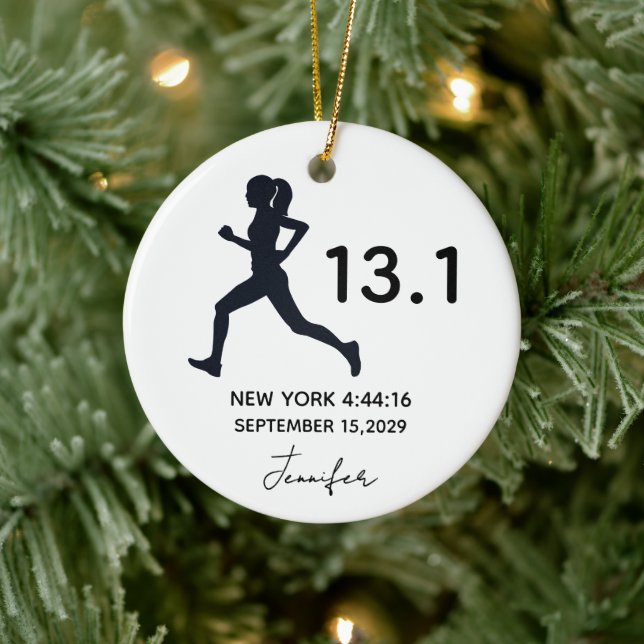 Half Marathon 13.1 Female Runner Custom Name Ceramic Tree Decoration (Tree)