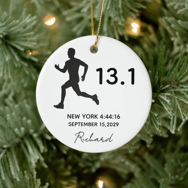 Half Marathon 13.1 Male Runner Custom Name Ceramic Tree Decoration (Tree)