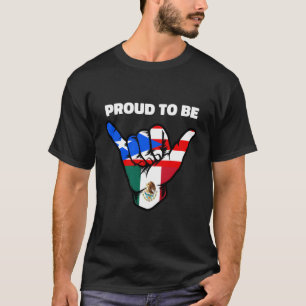 Half Mexican And Puerto Rican Rico Flag Shaka Hand T-Shirt