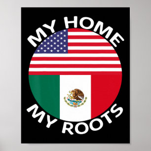 Half Mexican Half American Flag Usa Mexico Roots H Poster