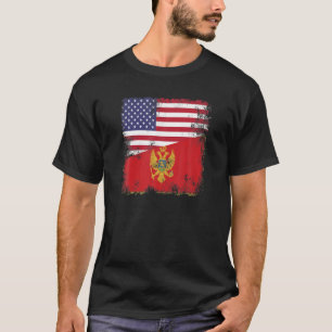 Half Montenegrin Flag Vintage Montenegro USA Gif T-Shirt