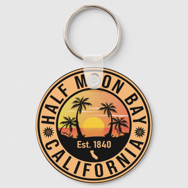 Half Moon Bay California Retro Sunset Souvenirs Key Ring (Front)