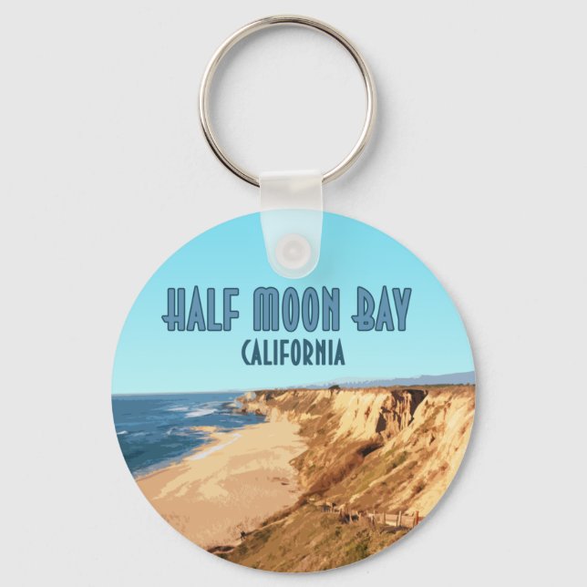 Half Moon Bay California Vintage Key Ring (Front)