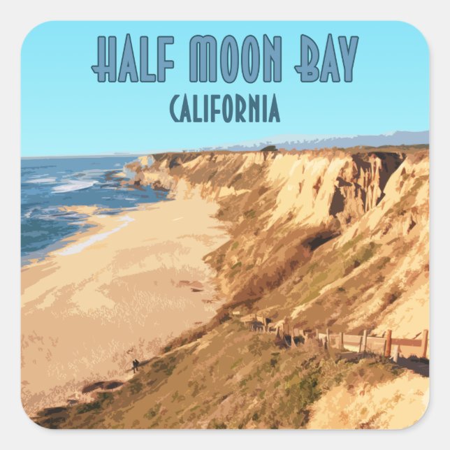 Half Moon Bay California Vintage Square Sticker (Front)